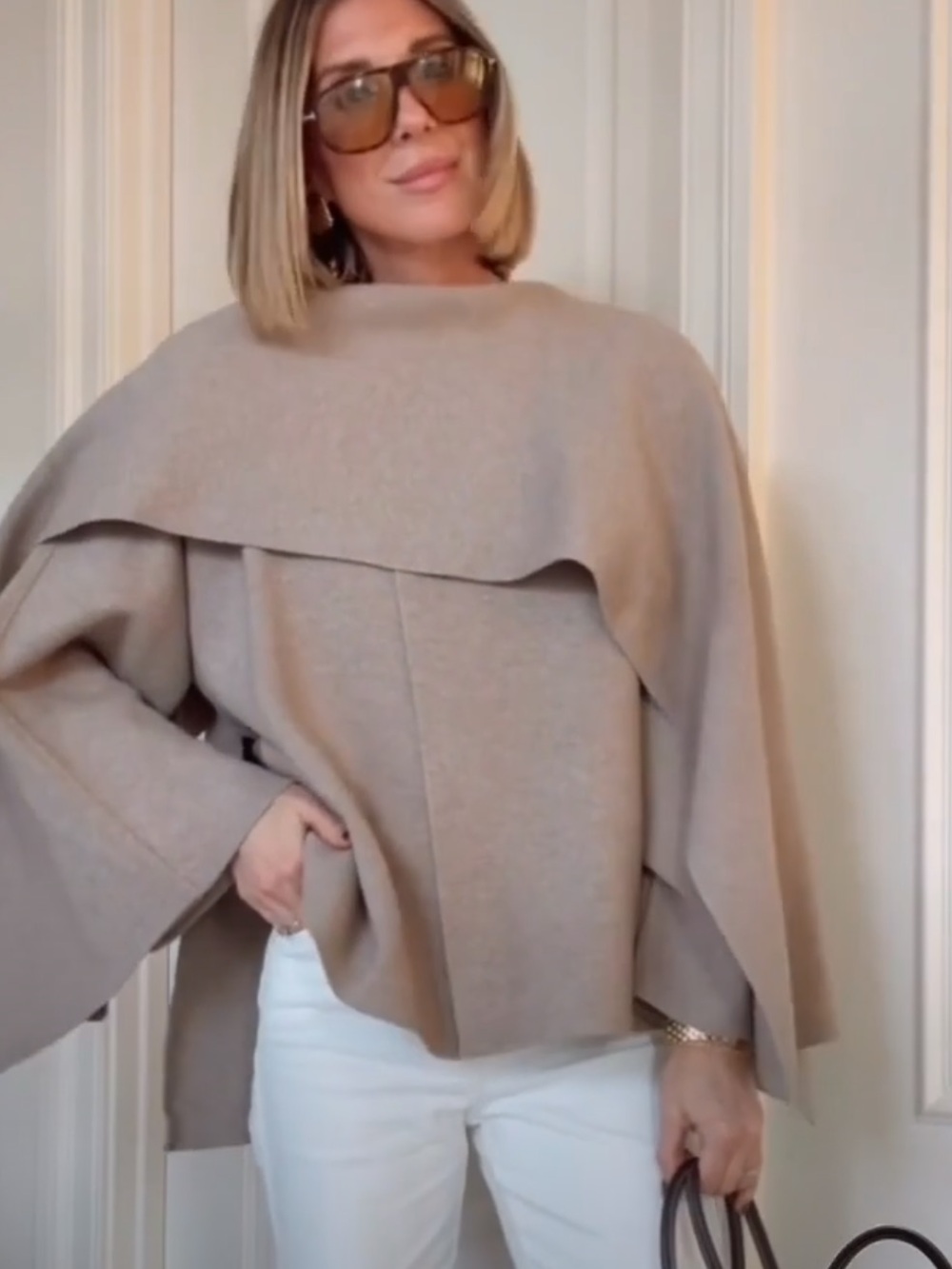 Benaar Women's Draped Cape Poncho Sweater - Beige